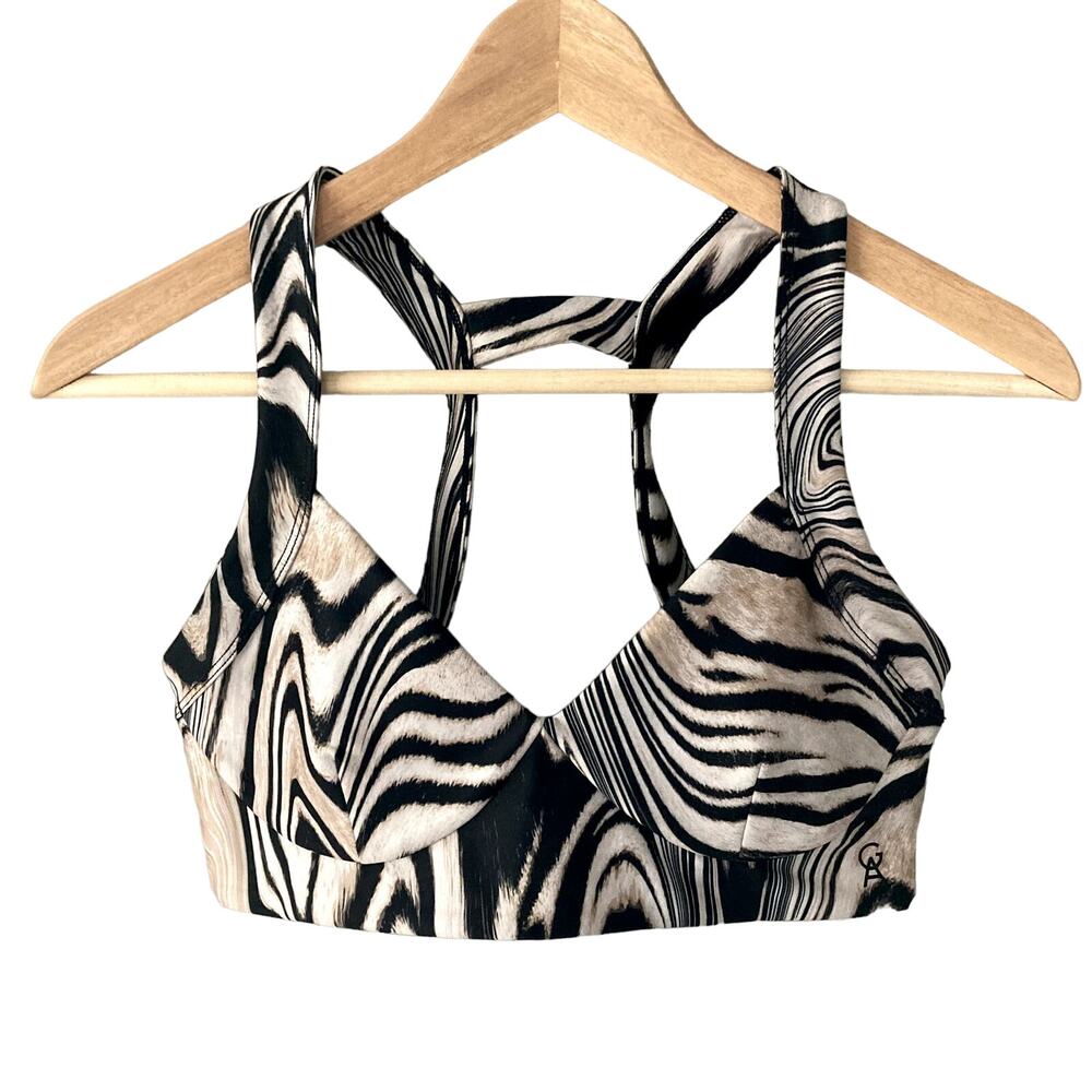 Good American Natural Swirl Strap Back Halter Bra - Brown Black - 2